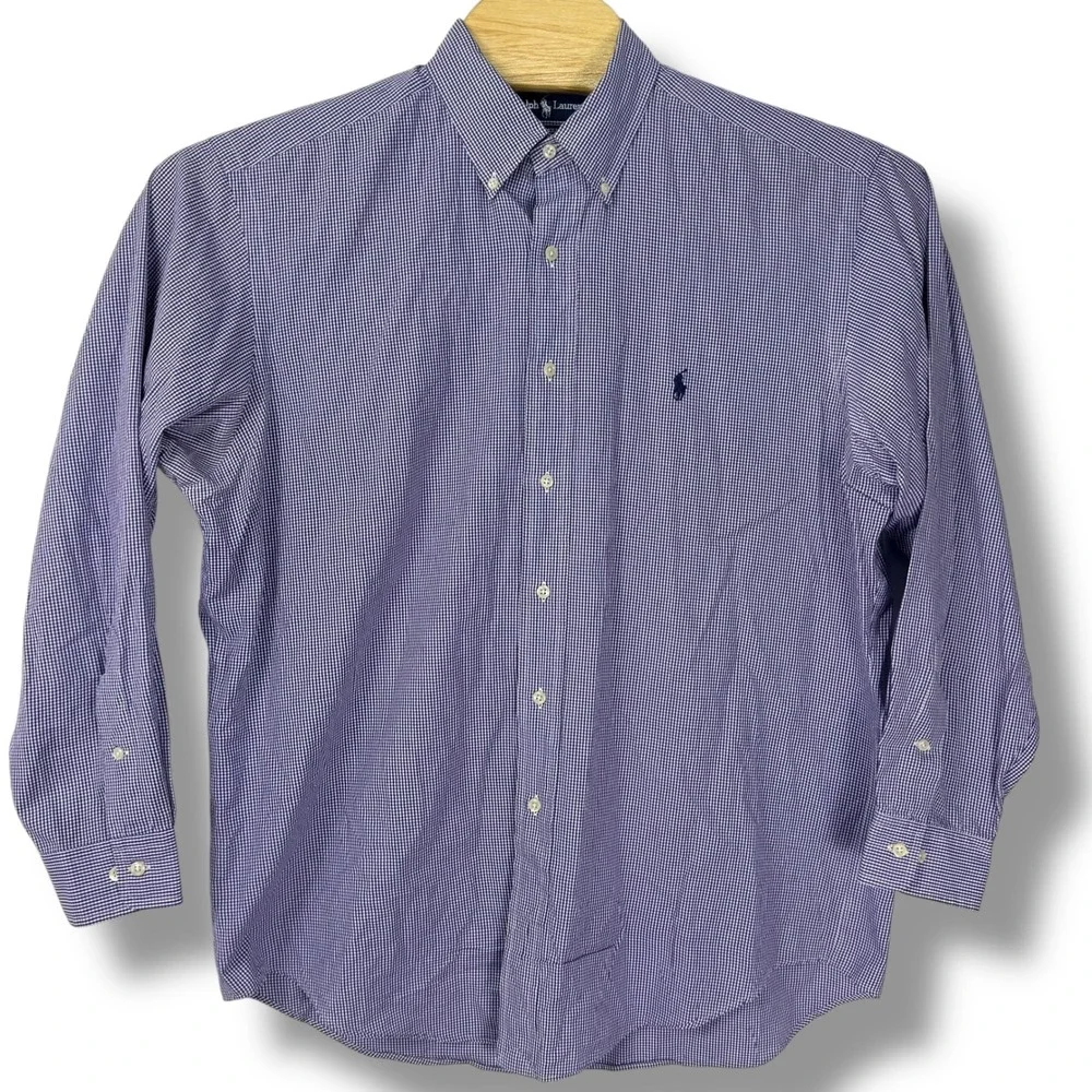 Ralph Lauren Yarmouth‎ Shirt Mens Large 16.5 Blue Purple Micro Check Button Down
